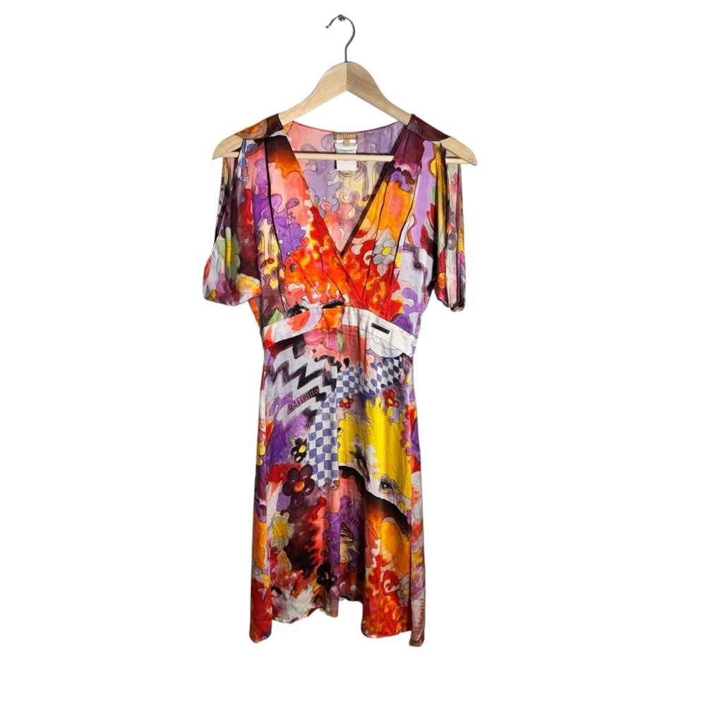 Vintage Galliano Silk Watercolor Dress Y2K Abstract Faces Artsy Rare Eclectic